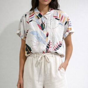 Cynthia Rowley Tropical Print Linen Button Down Shirt XL NWT